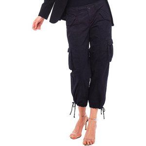 VTG Norma Kamali Capri Cargo Pant Black Gray Houndstooth Drawstring Hem 14 Y2K